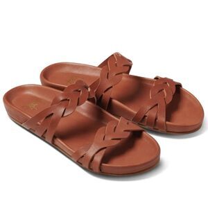 New Beek Womens Motmot Braided Leather Slide Sandals Comfort Cognac Sz. 7